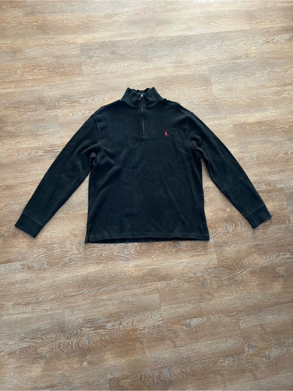 Ralph Lauren Black Cotton Quarter Zip Red Pony Pullover | Men’s L